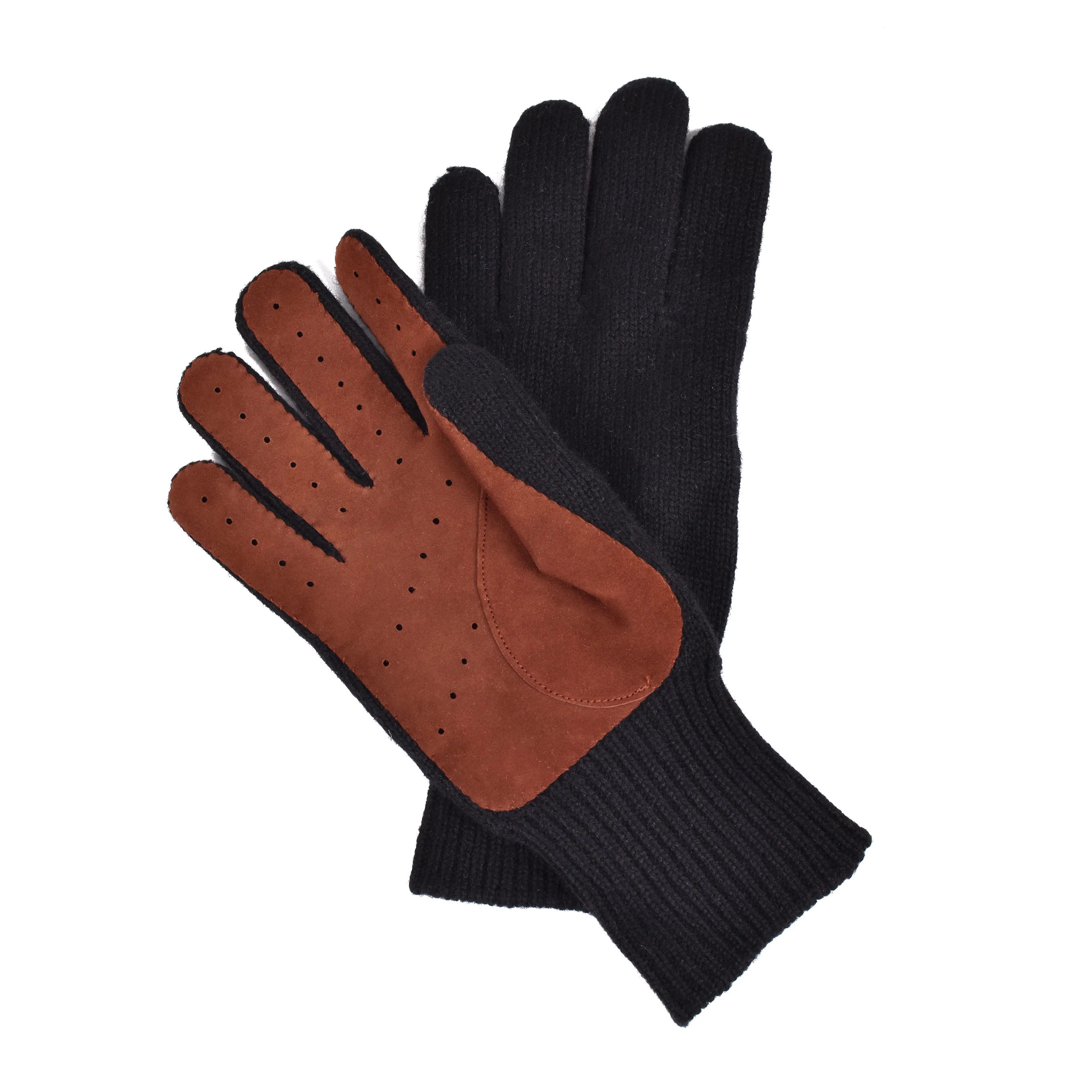 BRUNELLO CUCINELLI MEN'S TWO TONE CASHMERE KNIT LINED SUEDE GLOVES