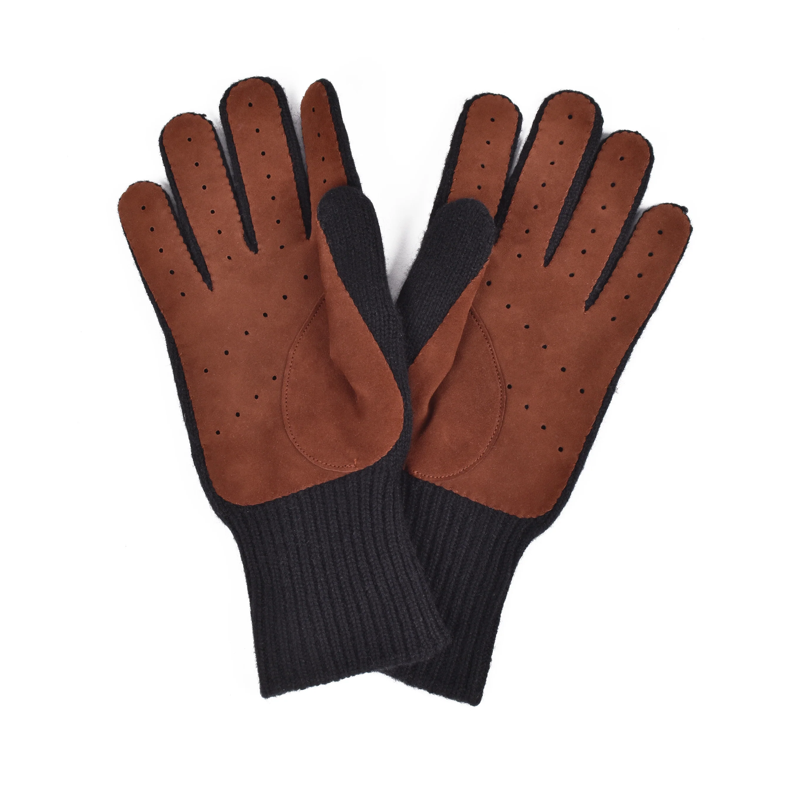 BRUNELLO CUCINELLI MEN'S TWO TONE CASHMERE KNIT LINED SUEDE GLOVES - Image 3