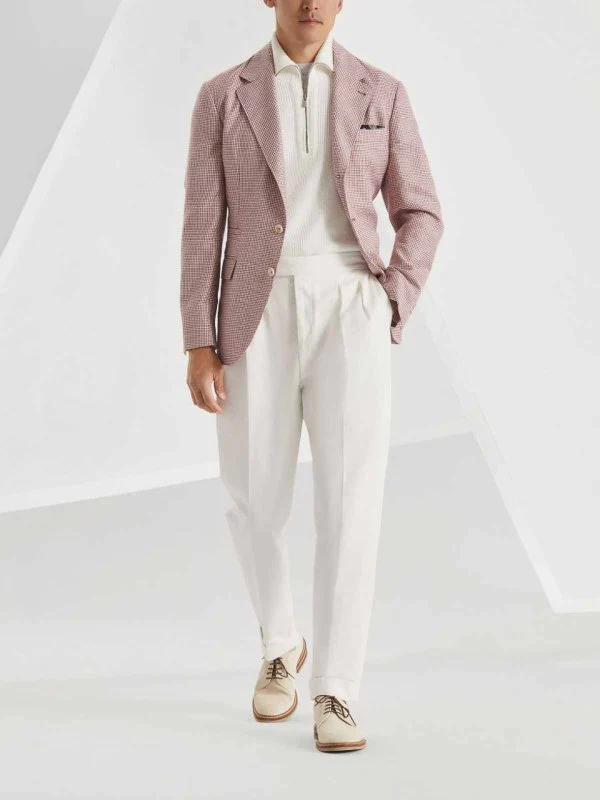 BRUNELLO CUCINELLI MEN'S WHITE AND RED WOOL LINEN BLAZER - Image 2