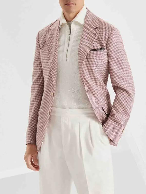BRUNELLO CUCINELLI MEN'S WHITE AND RED WOOL LINEN BLAZER - Image 3