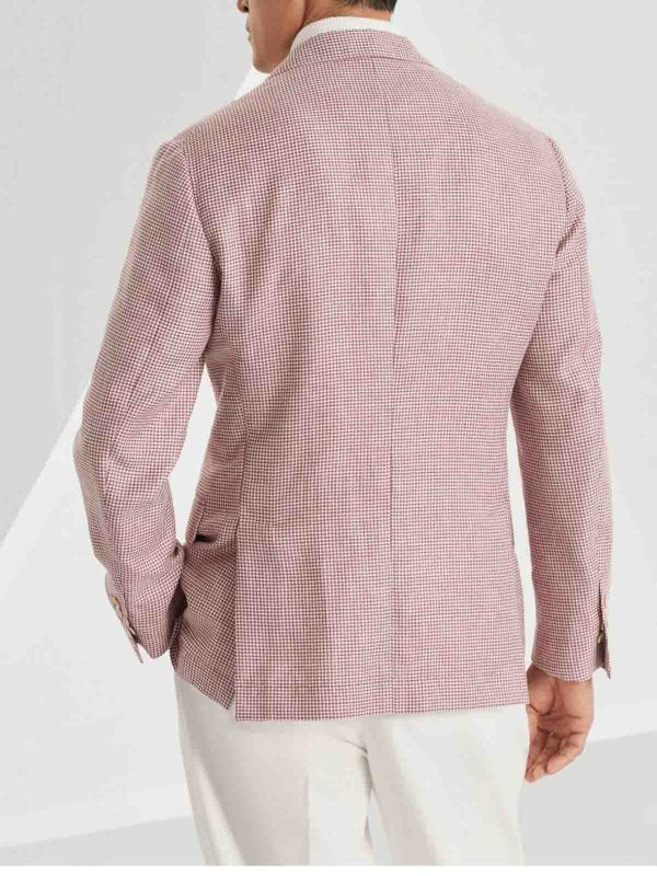 BRUNELLO CUCINELLI MEN'S WHITE AND RED WOOL LINEN BLAZER - Image 4
