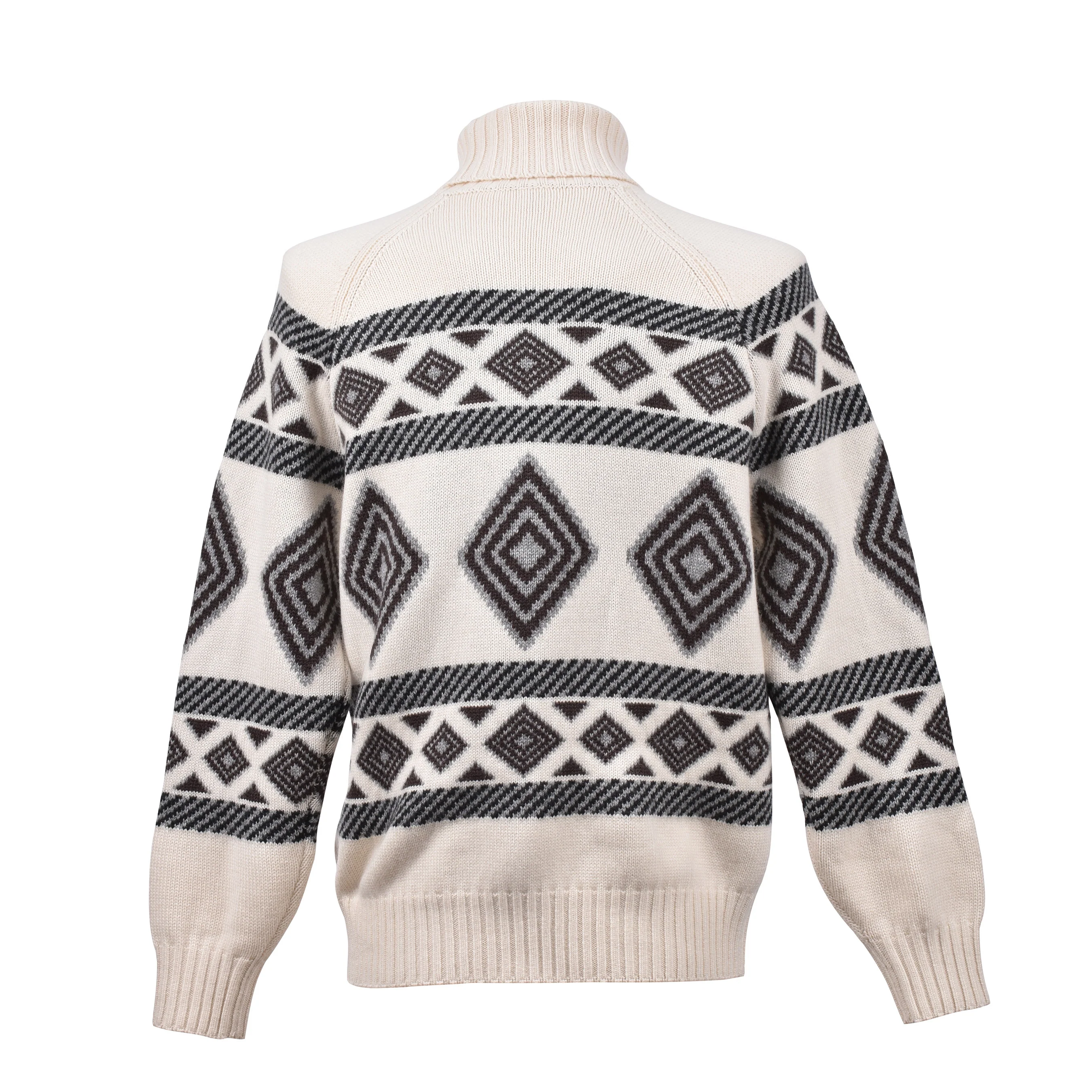 BRUNELLO CUCINELLI MEN'S WHITE BLACK CASHMERE PATTERNED TURTLENECK SWEATER - Image 2