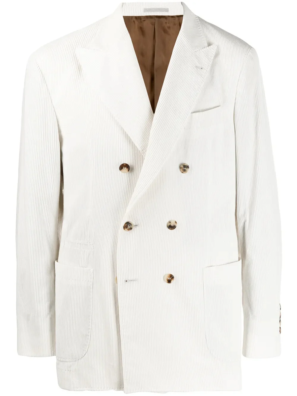BRUNELLO CUCINELLI MEN'S WHITE DOUBLE-BREASTED CORDUROY BLAZER