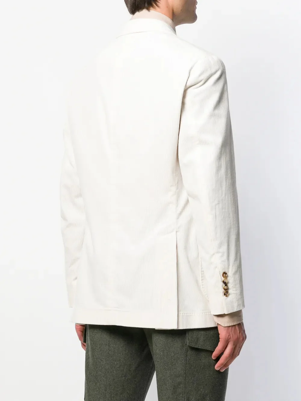 BRUNELLO CUCINELLI MEN'S WHITE DOUBLE-BREASTED CORDUROY BLAZER - Image 4
