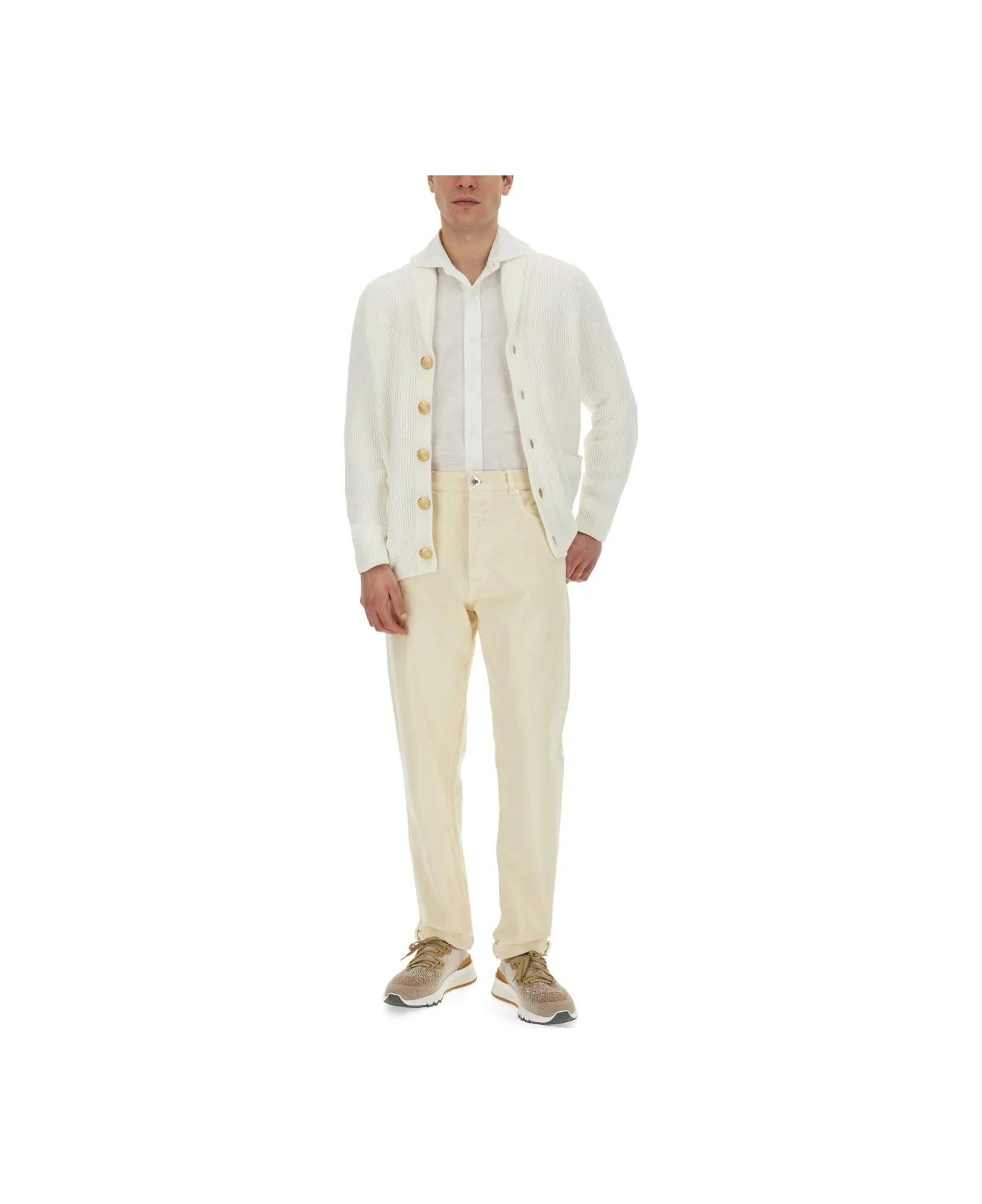 BRUNELLO CUCINELLI MEN'S WHITE LINEN BLEND DRESS SHIRT - Image 3