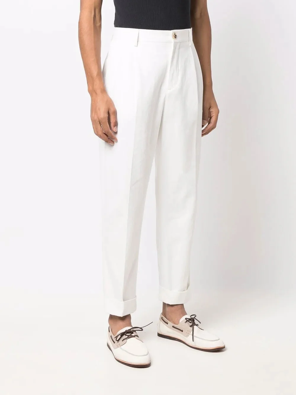 BRUNELLO CUCINELLI MEN'S WHITE PLEATED TAILORED TROUSERS - Image 3