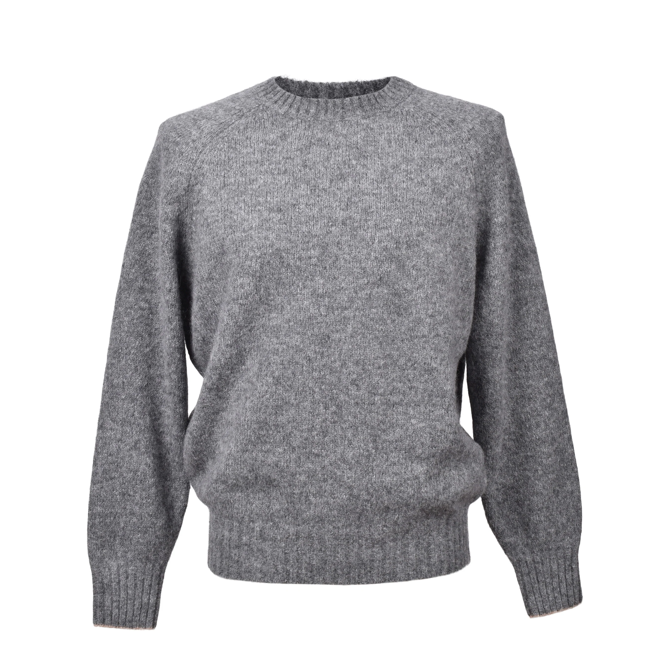 BRUNELLO CUCINELLI MEN'S MEDIUM GRAY WOOL BLEND CREW SWEATER