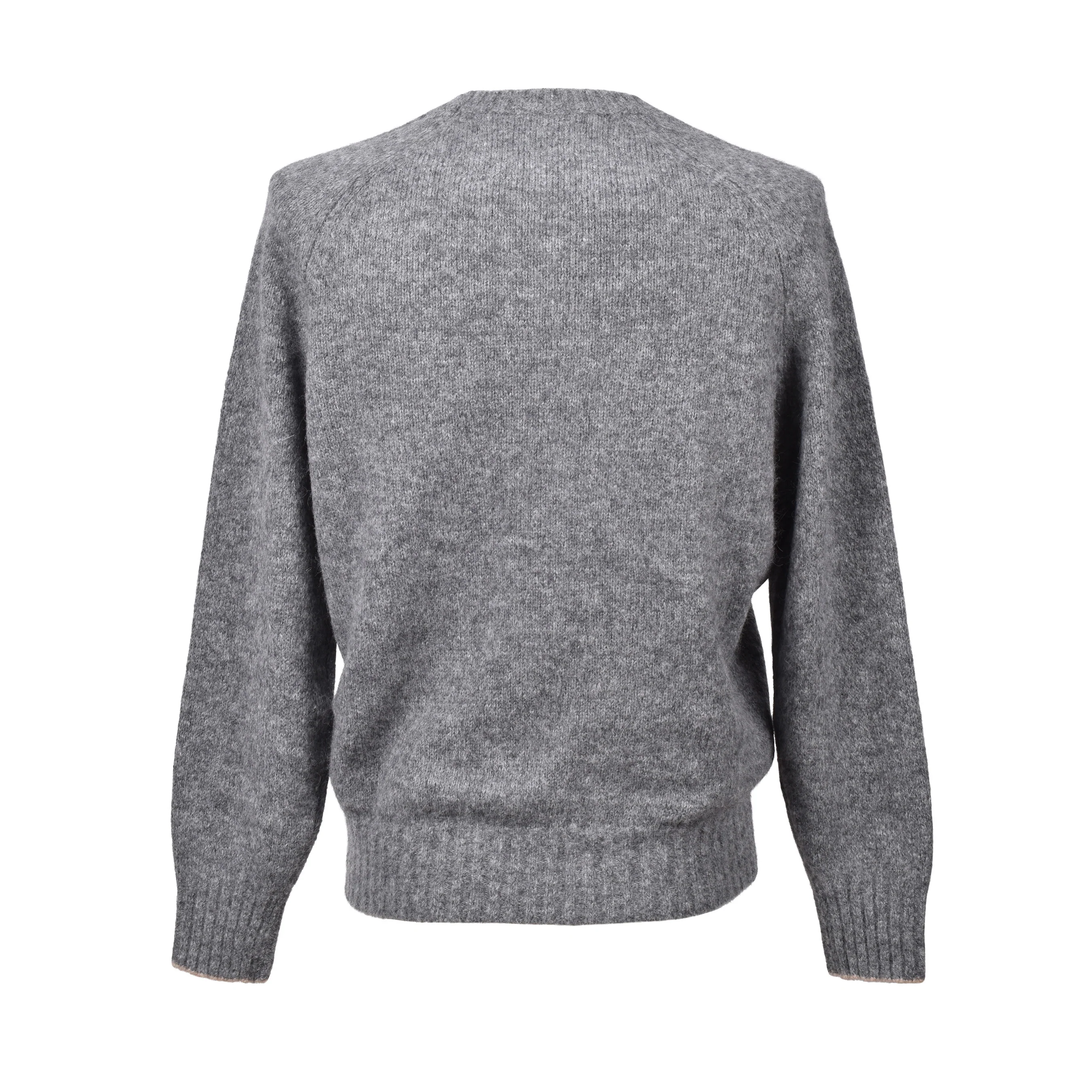 BRUNELLO CUCINELLI MEN'S MEDIUM GRAY WOOL BLEND CREW SWEATER - Image 2
