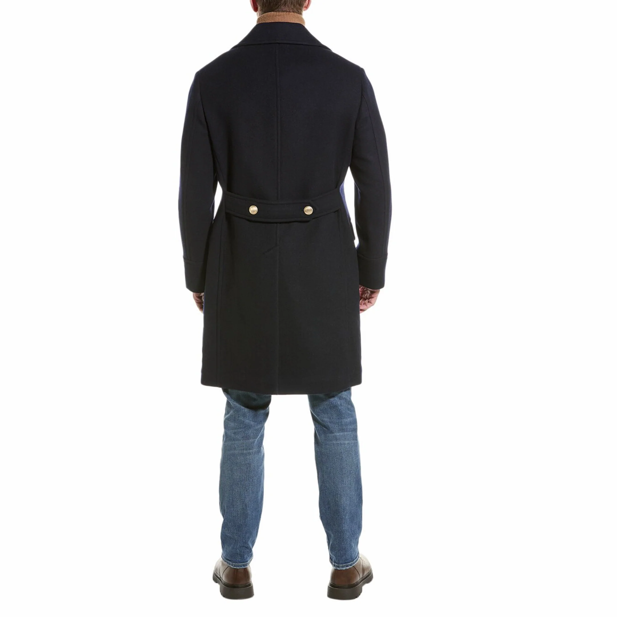 BRUNELLO CUCINELLI MEN'S NAVY WOOL BLEND DOUBLE-BREASTED PEACOAT - Image 2