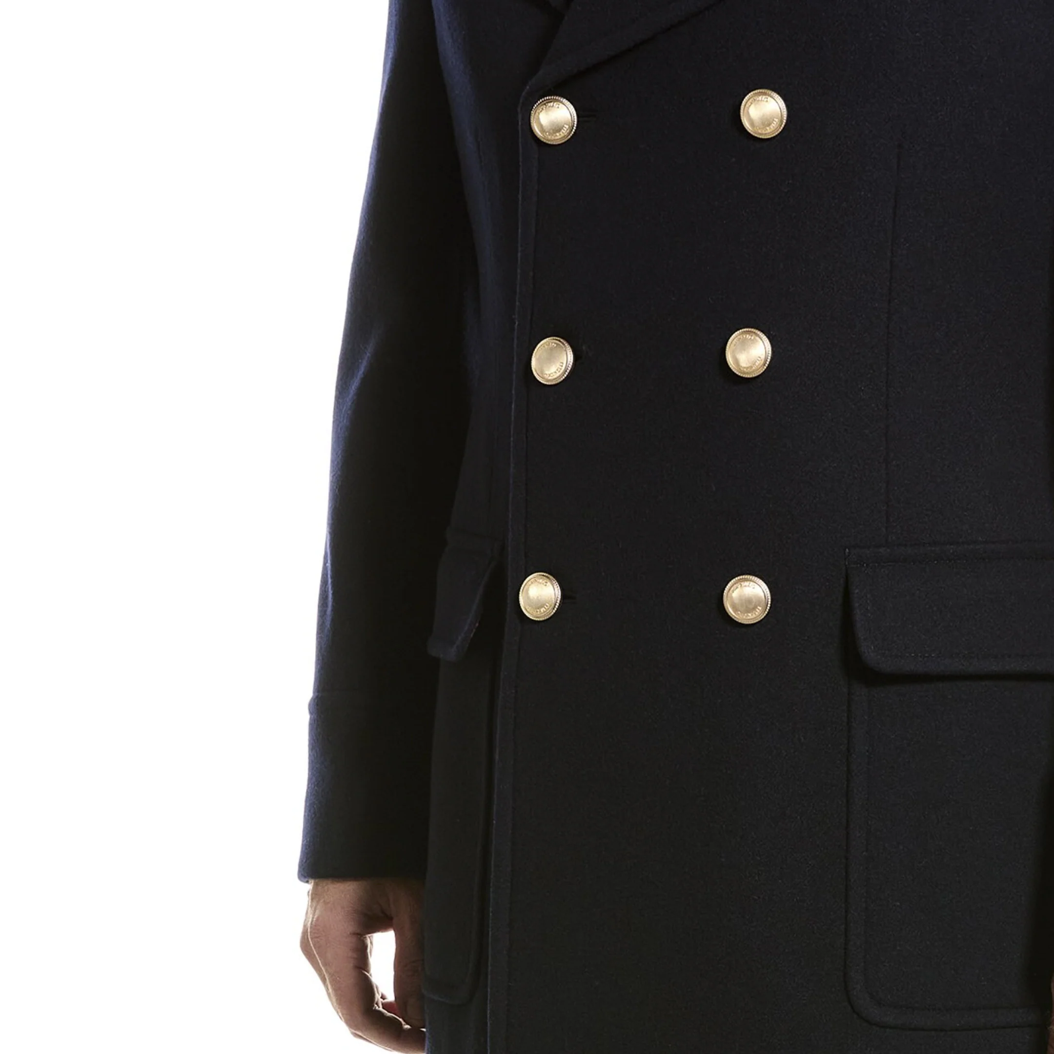 BRUNELLO CUCINELLI MEN'S NAVY WOOL BLEND DOUBLE-BREASTED PEACOAT - Image 3