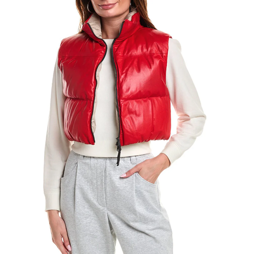 BRUNELLO CUCINELLI WOMEN'S 100% LEATHER PUFFER VEST JACKET/COAT