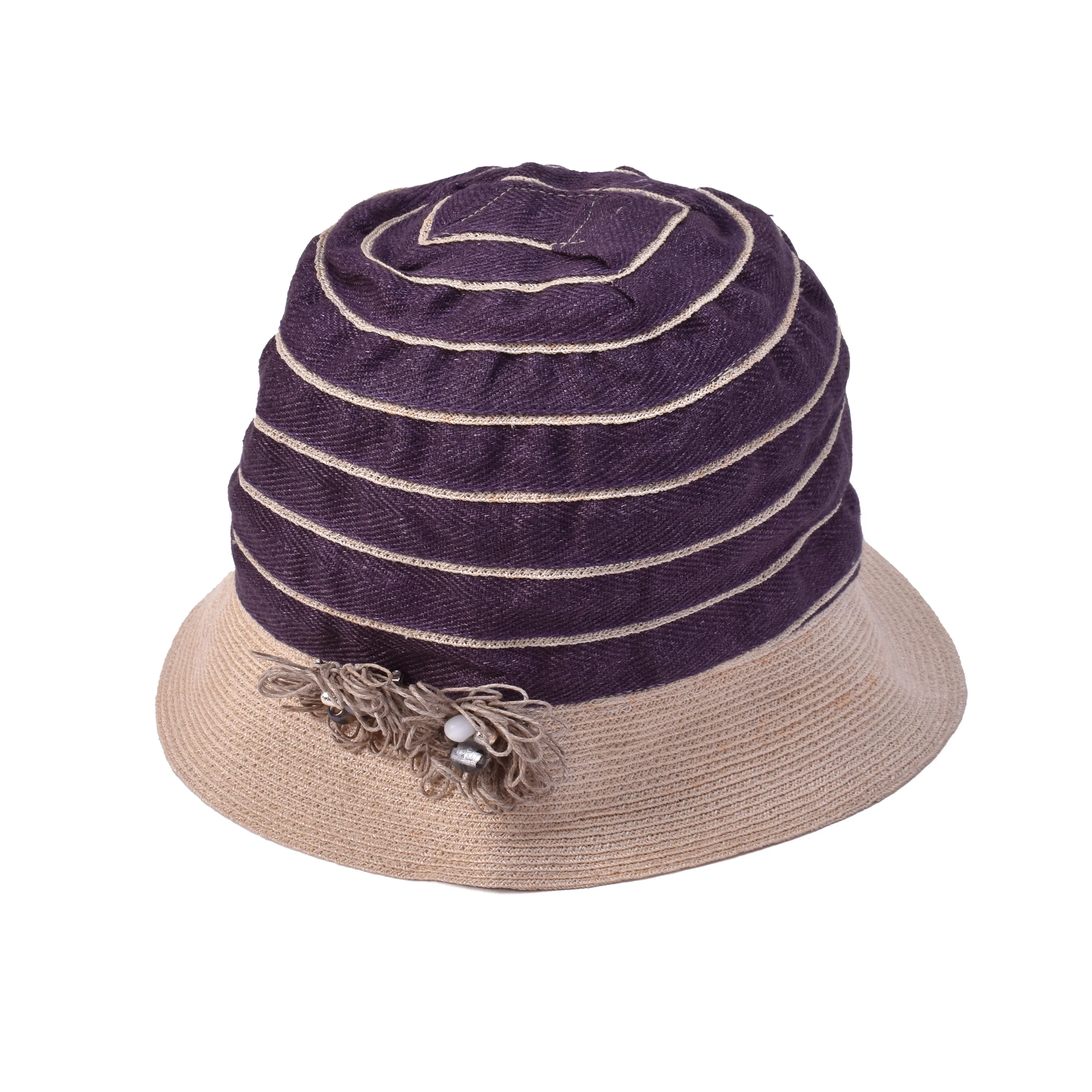 BRUNELLO CUCINELLI WOMEN'S 100% LINEN BUCKET STYLE TWO TONE STRAW HAT - Image 2