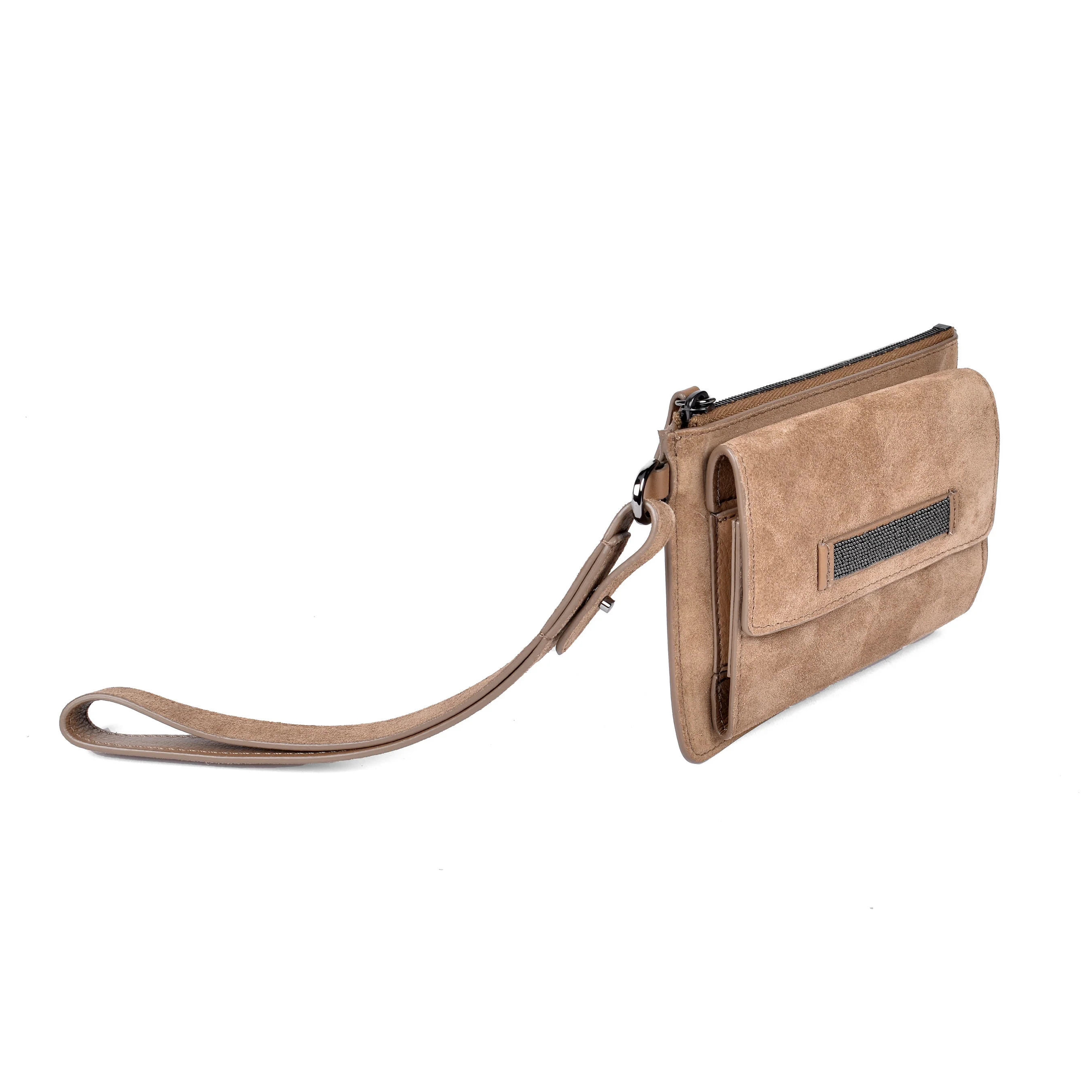 BRUNELLO CUCINELLI WOMEN'S 100% SUEDE MONILI BEAD PURSE/CLUTCH NEW - Image 2
