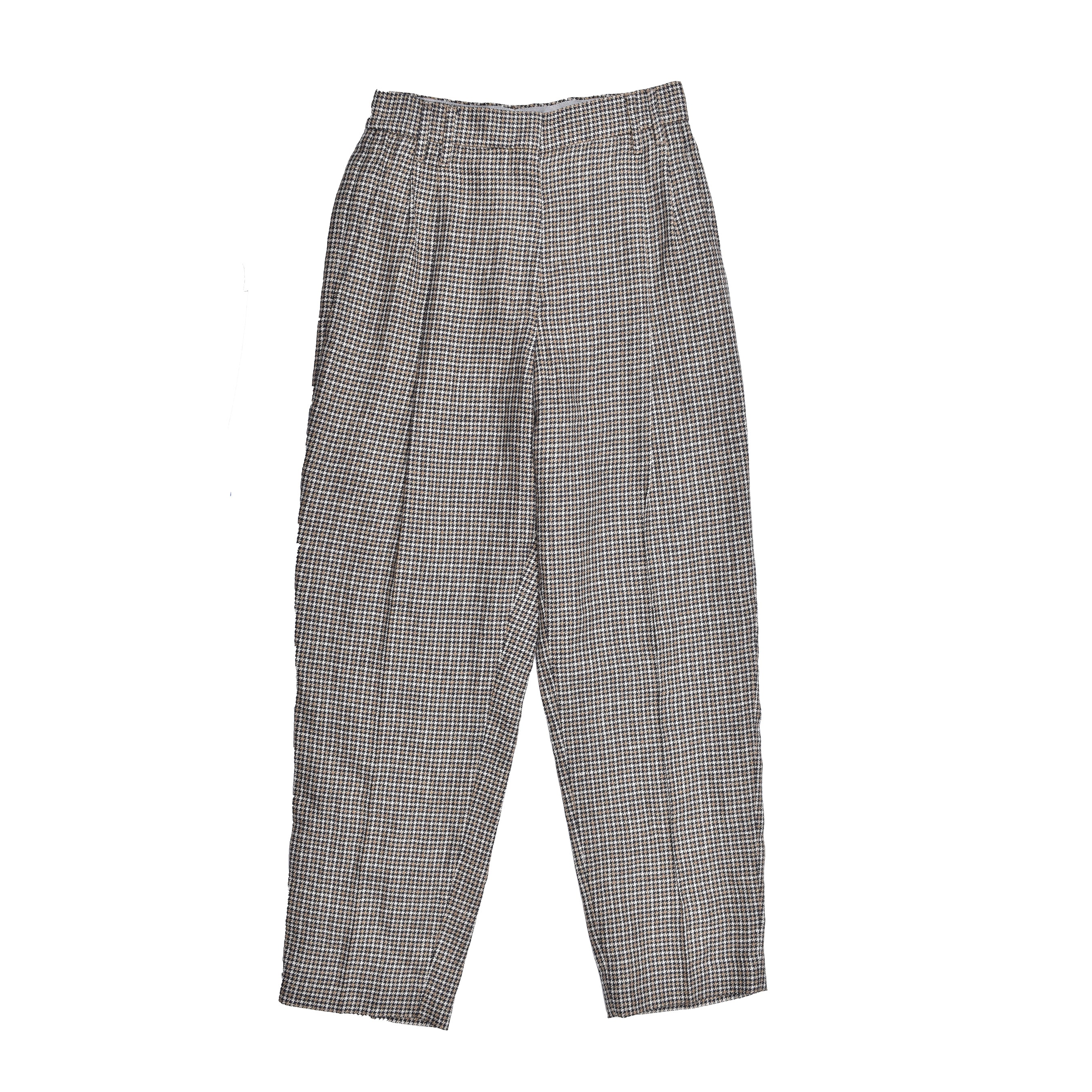 BRUNELLO CUCINELLI WOMEN'S BEIGE BLUE LINEN HOUNDSTOOTH TROUSERS