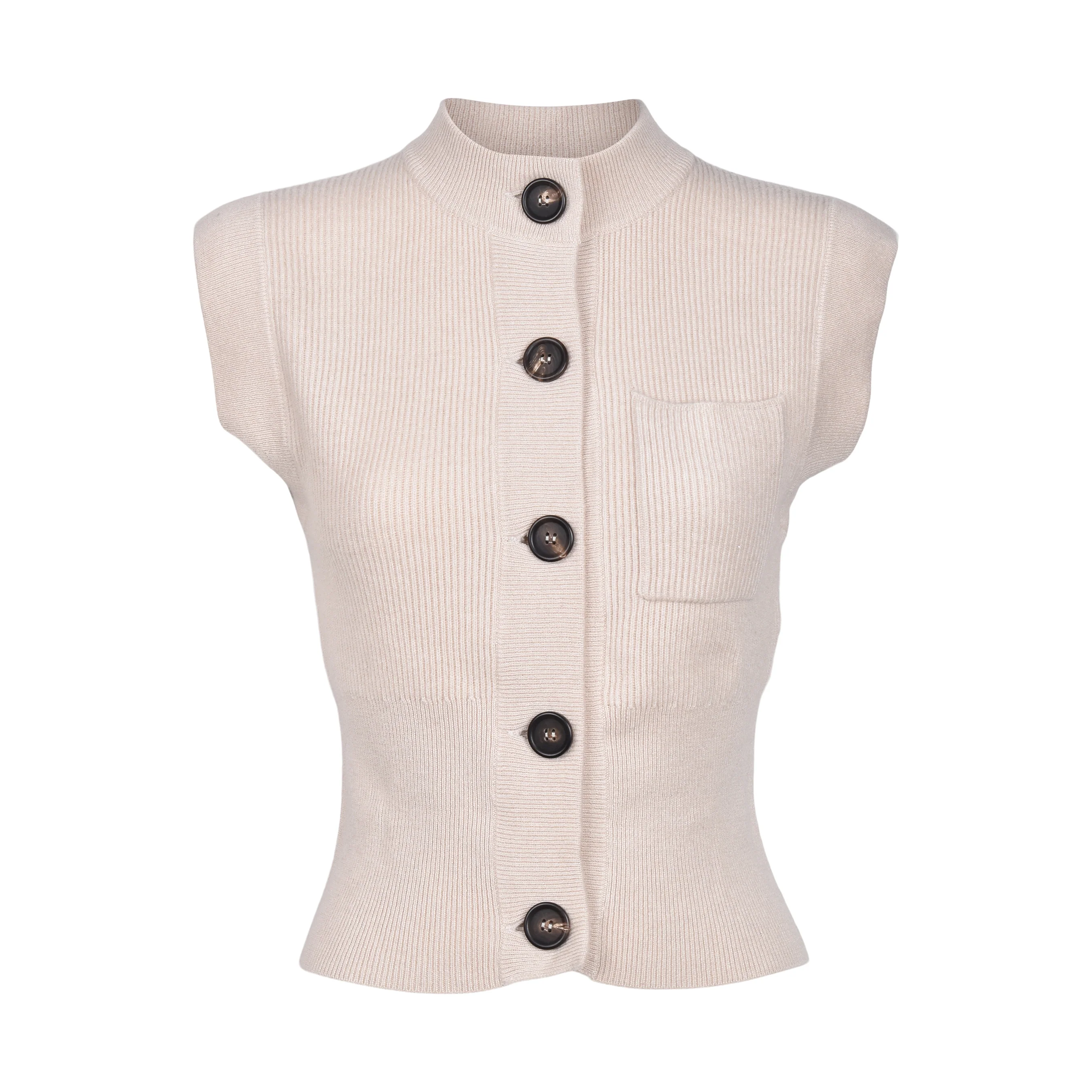 BRUNELLO CUCINELLI WOMEN'S BEIGE CASHMERE SLEEVELESS CARDIGAN - Image 4