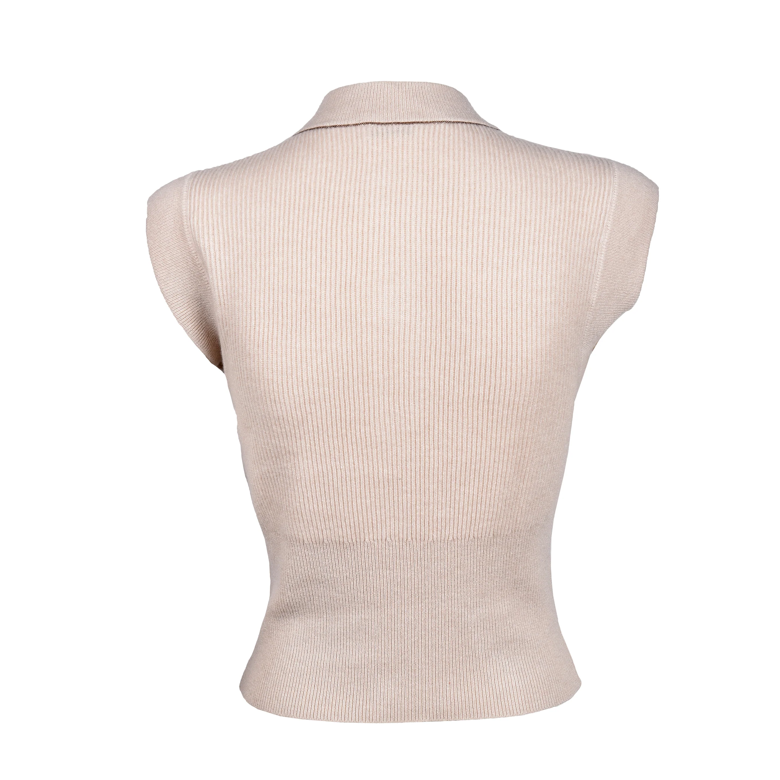 BRUNELLO CUCINELLI WOMEN'S BEIGE CASHMERE SLEEVELESS CARDIGAN - Image 5