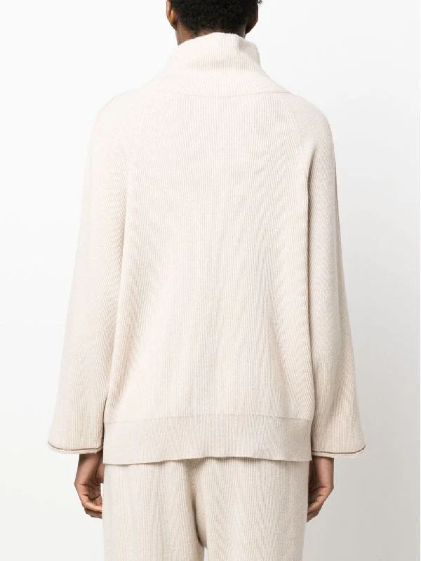 BRUNELLO CUCINELLI WOMEN'S BEIGE RIBBED KNIT SWEATER - Image 2