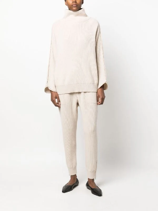 BRUNELLO CUCINELLI WOMEN'S BEIGE RIBBED KNIT SWEATER - Image 4
