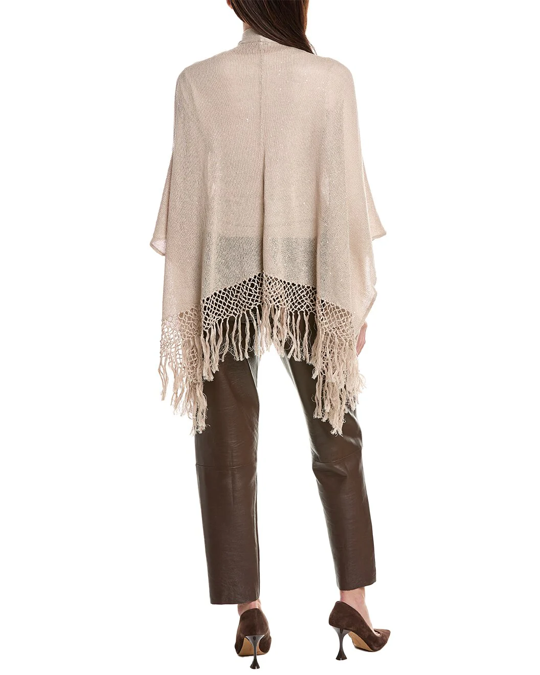 BRUNELLO CUCINELLI WOMEN'S BEIGE SHAWL WITH FRINGE DETAILING - Image 2