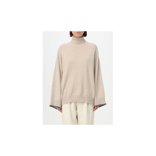 BRUNELLO CUCINELLI WOMEN'S BEIGE TURTLENECK OVERSIZED SWEATER
