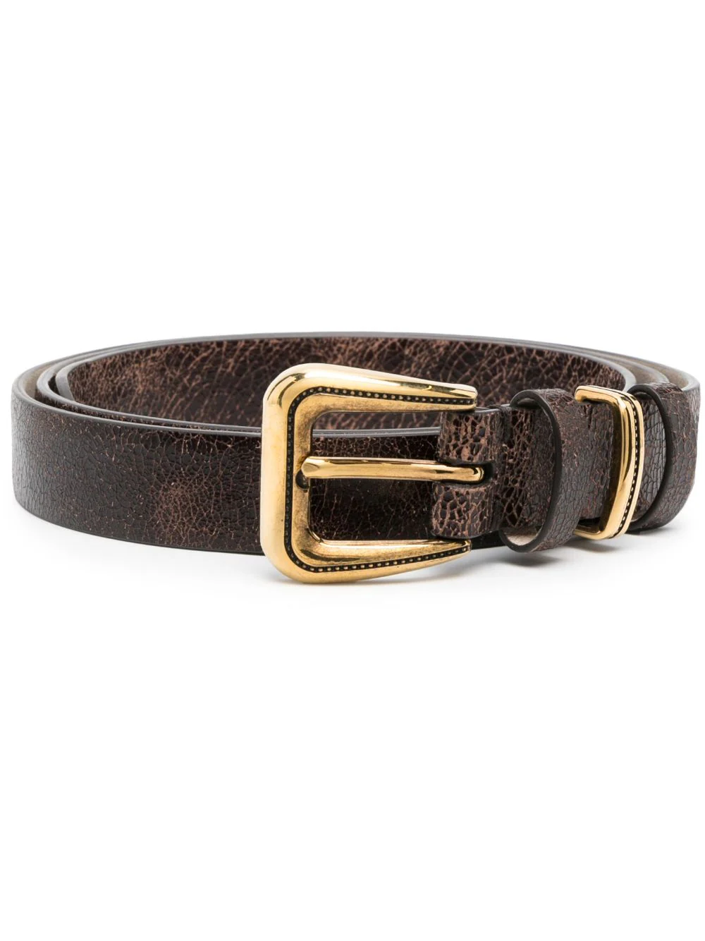 BRUNELLO CUCINELLI WOMEN'S BROWN LEATHER BELT WITH GOLD BUCKLE