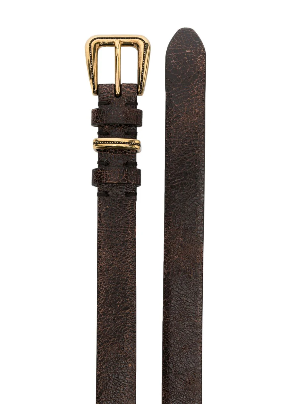 BRUNELLO CUCINELLI WOMEN'S BROWN LEATHER BELT WITH GOLD BUCKLE - Image 2