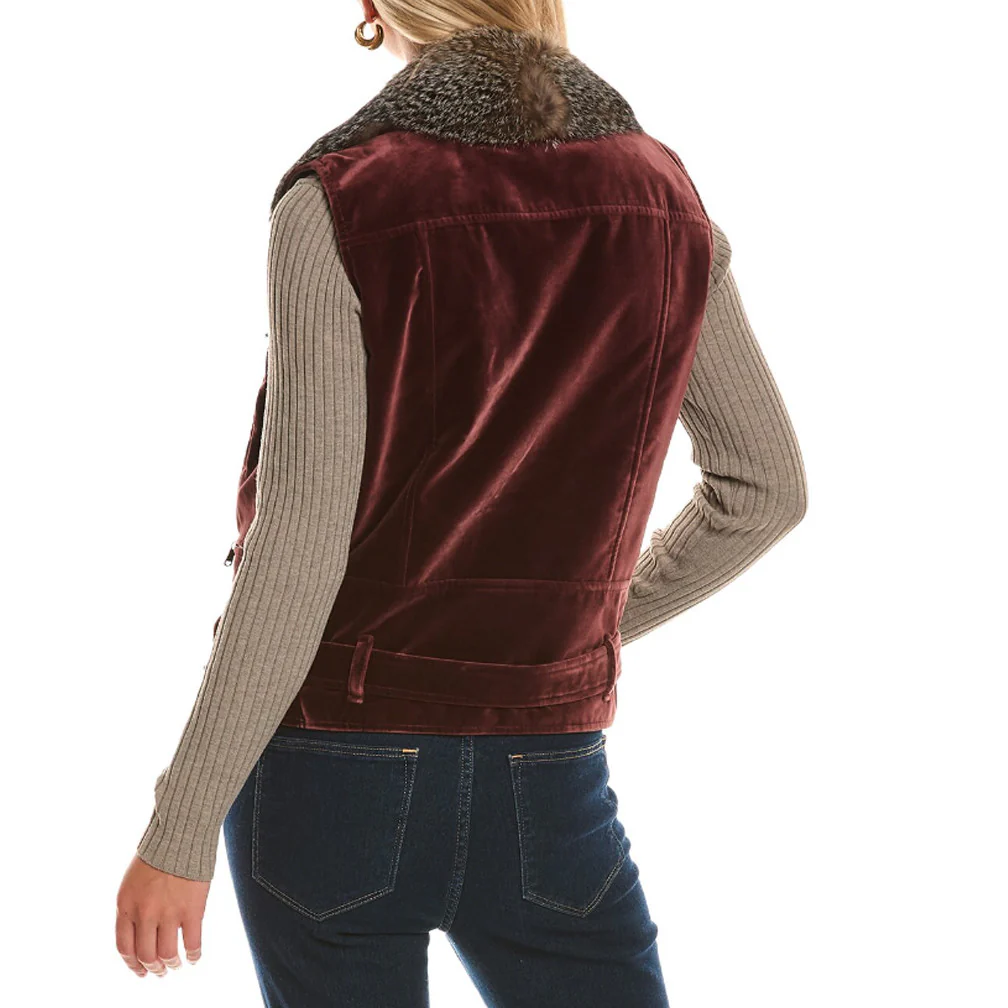 BRUNELLO CUCINELLI WOMEN'S BIKER STYLE FUR TRIM VELVET VEST - Image 2