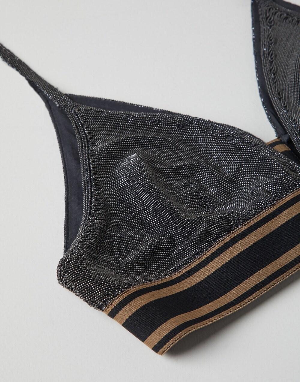BRUNELLO CUCINELLI WOMEN'S BLACK BRALETTE WITH STRIPED BAND - Image 2