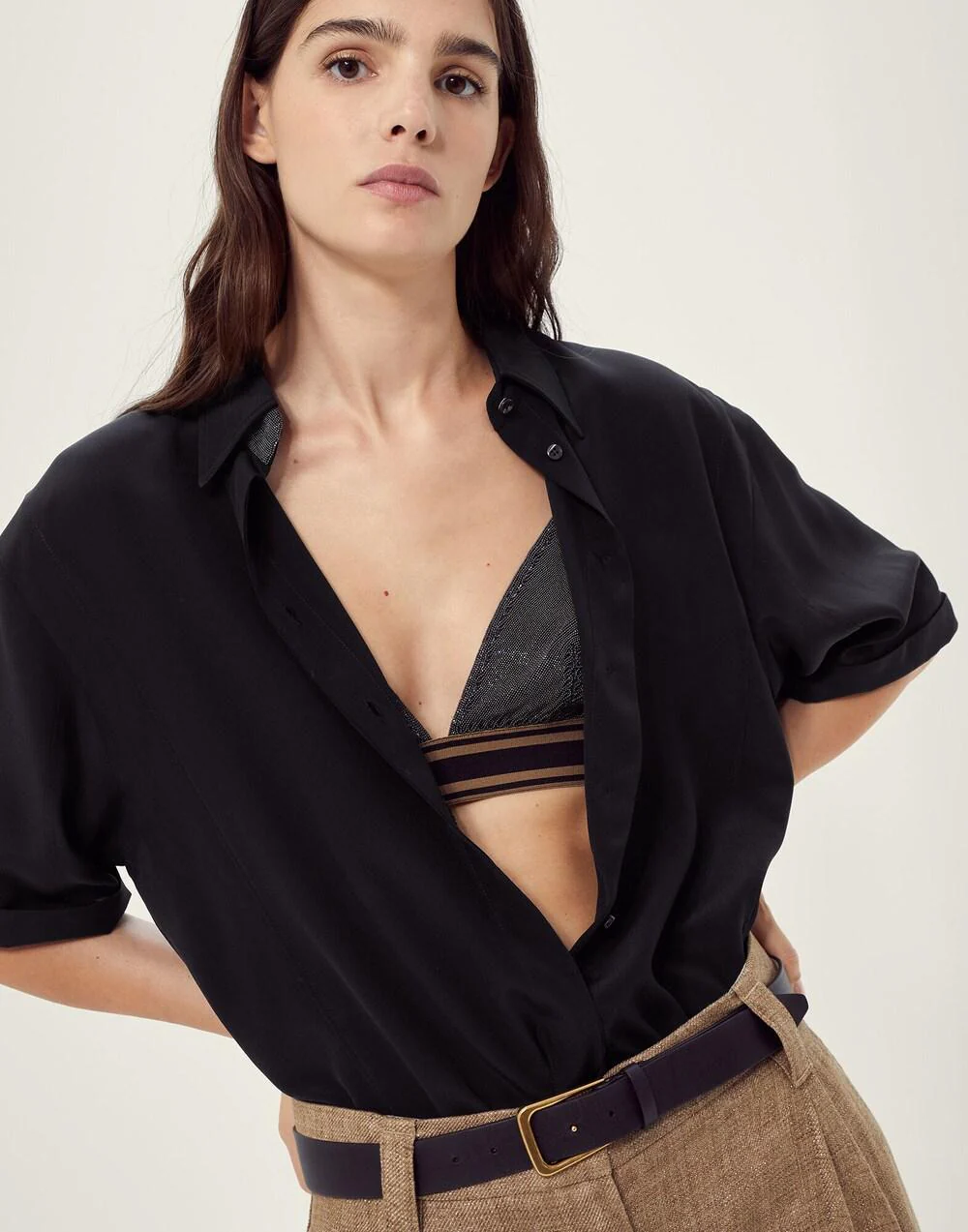 BRUNELLO CUCINELLI WOMEN'S BLACK BRALETTE WITH STRIPED BAND - Image 3