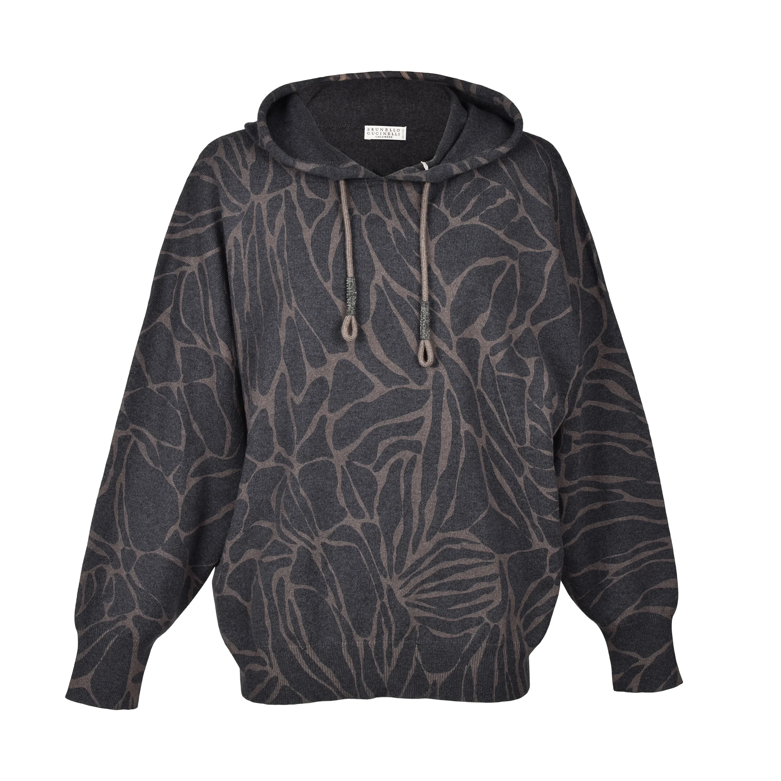 BRUNELLO CUCINELLI WOMEN'S BLACK CASHMERE BLEND PATTERNED HOODIE - Image 3