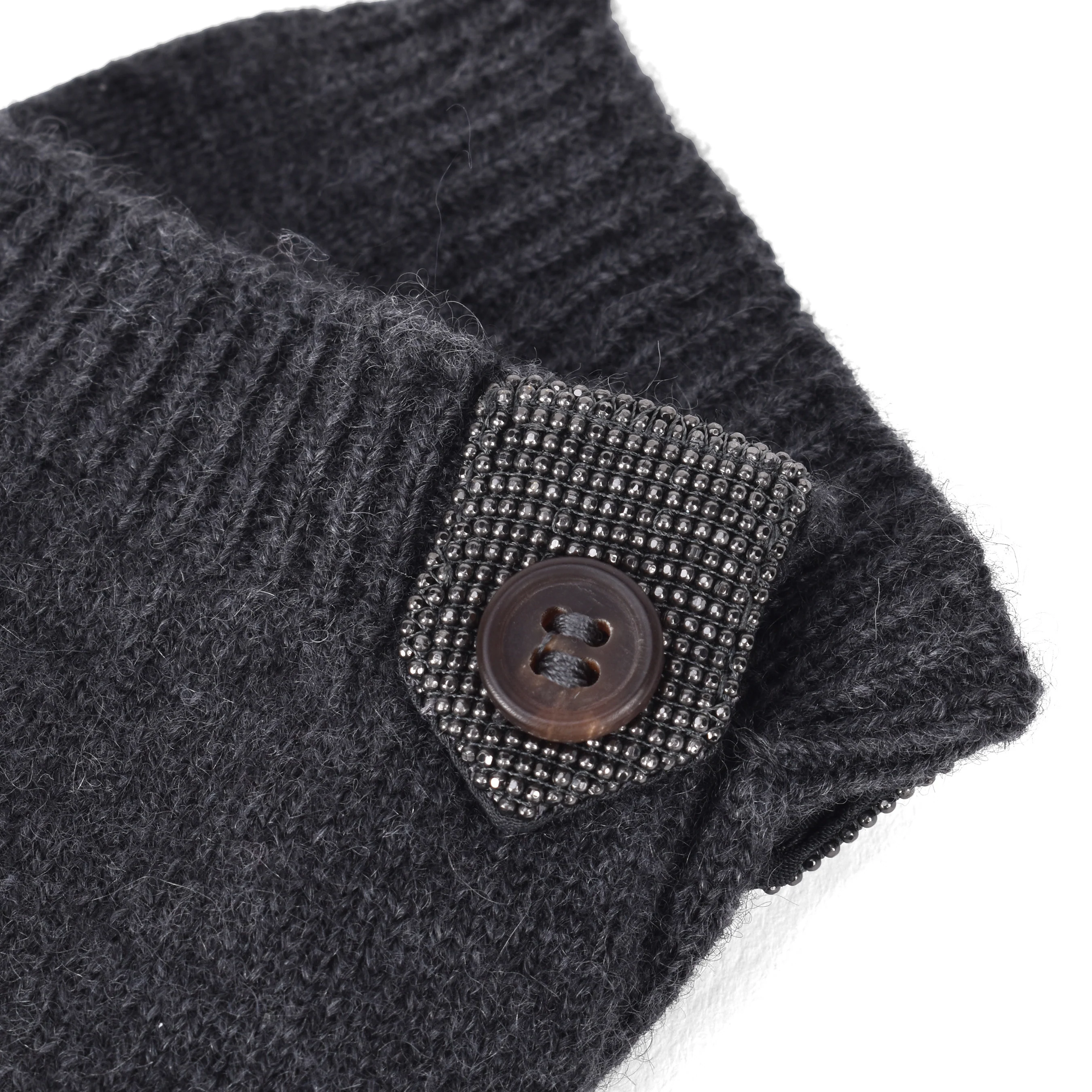 BRUNELLO CUCINELLI WOMEN'S BLACK CASHMERE GLOVES WITH BEAD ACCENT - Image 2