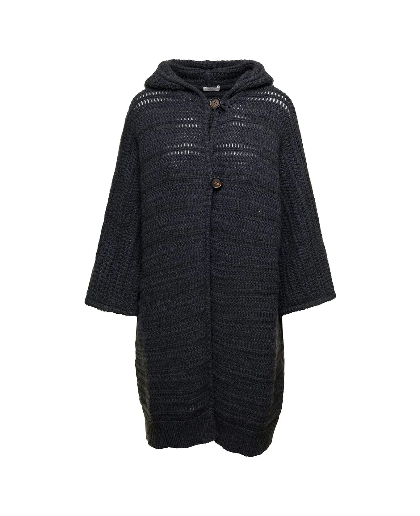 BRUNELLO CUCINELLI WOMEN'S BLACK HOODED KNIT CARDIGAN