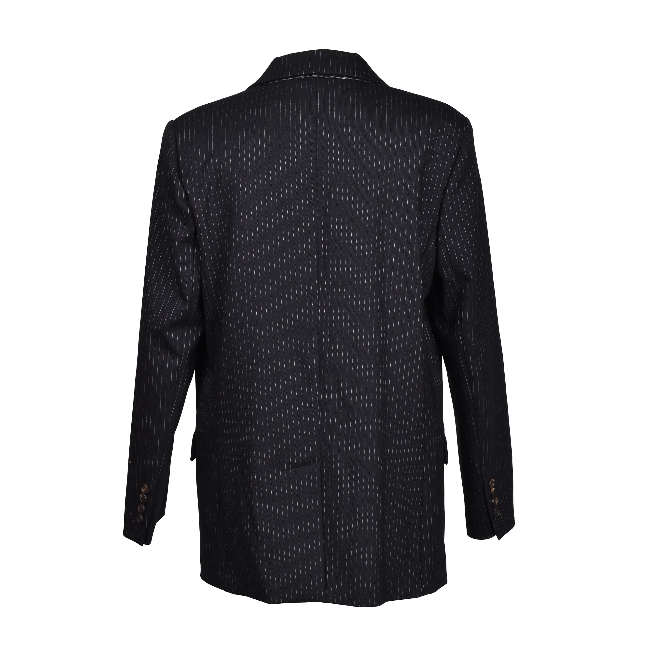 BRUNELLO CUCINELLI WOMEN'S BLUE VIRGIN WOOL PINSTRIPE BLAZER - Image 2