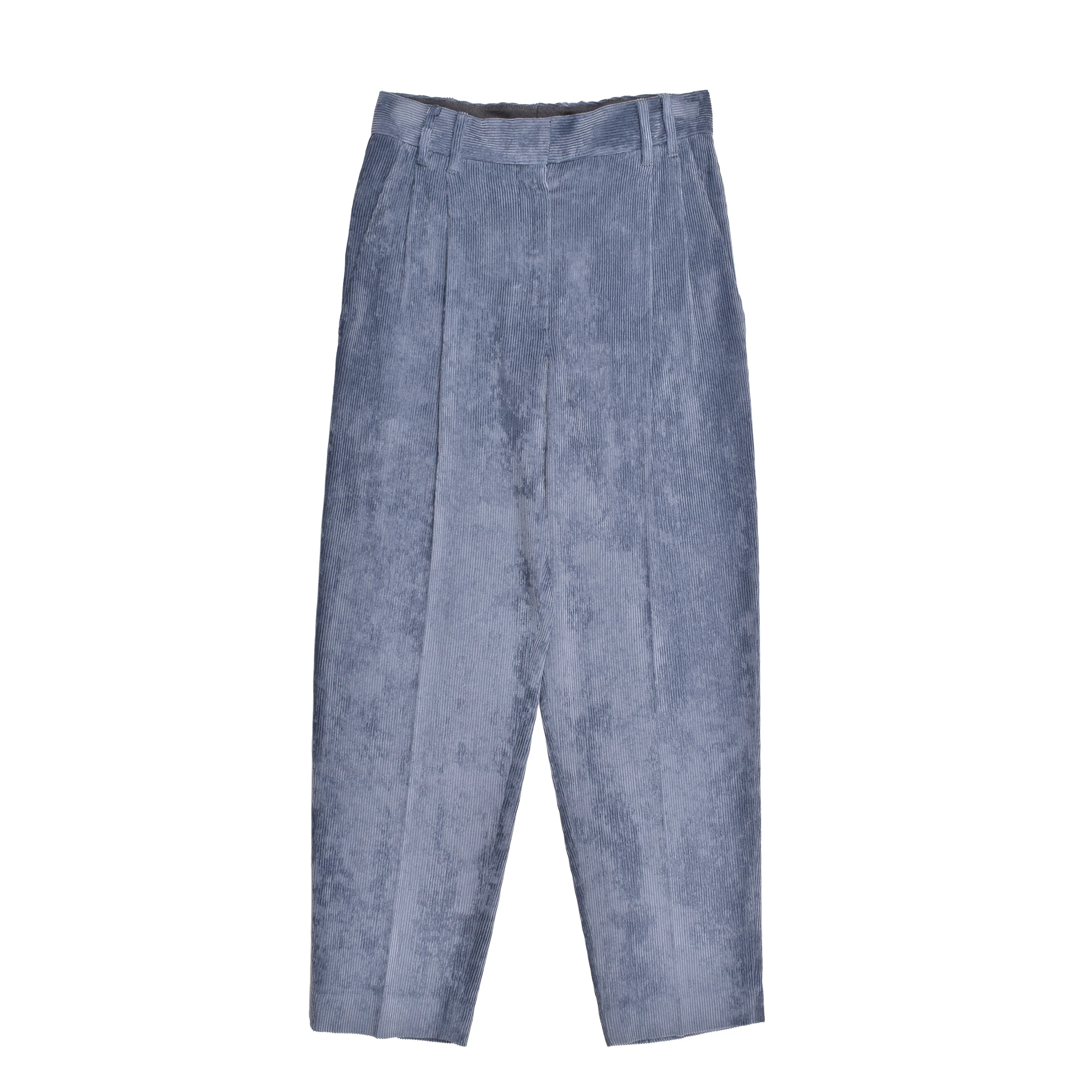BRUNELLO CUCINELLI WOMEN'S BLUE CORDUROY PLEATED TROUSERS