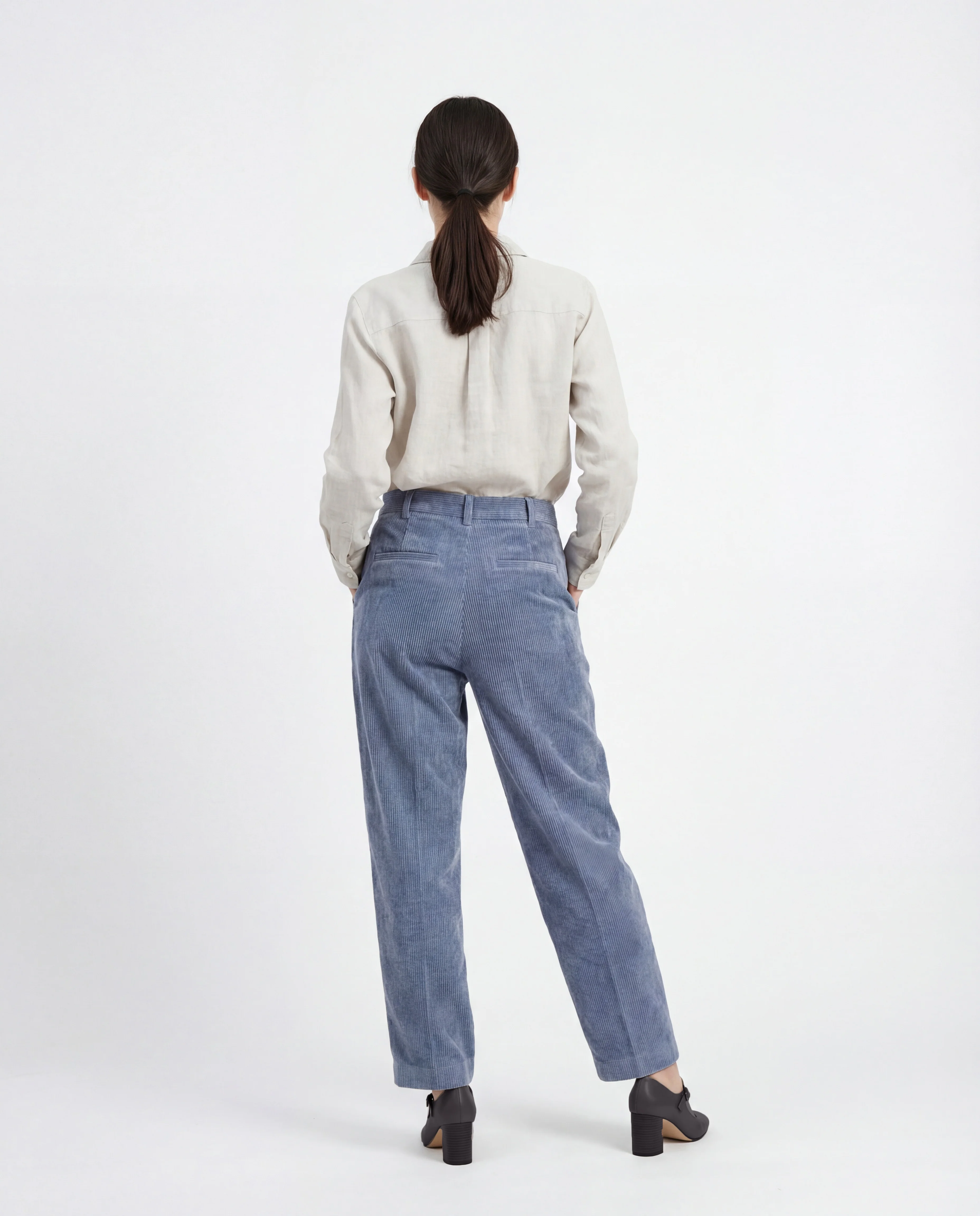 BRUNELLO CUCINELLI WOMEN'S BLUE CORDUROY PLEATED TROUSERS - Image 4