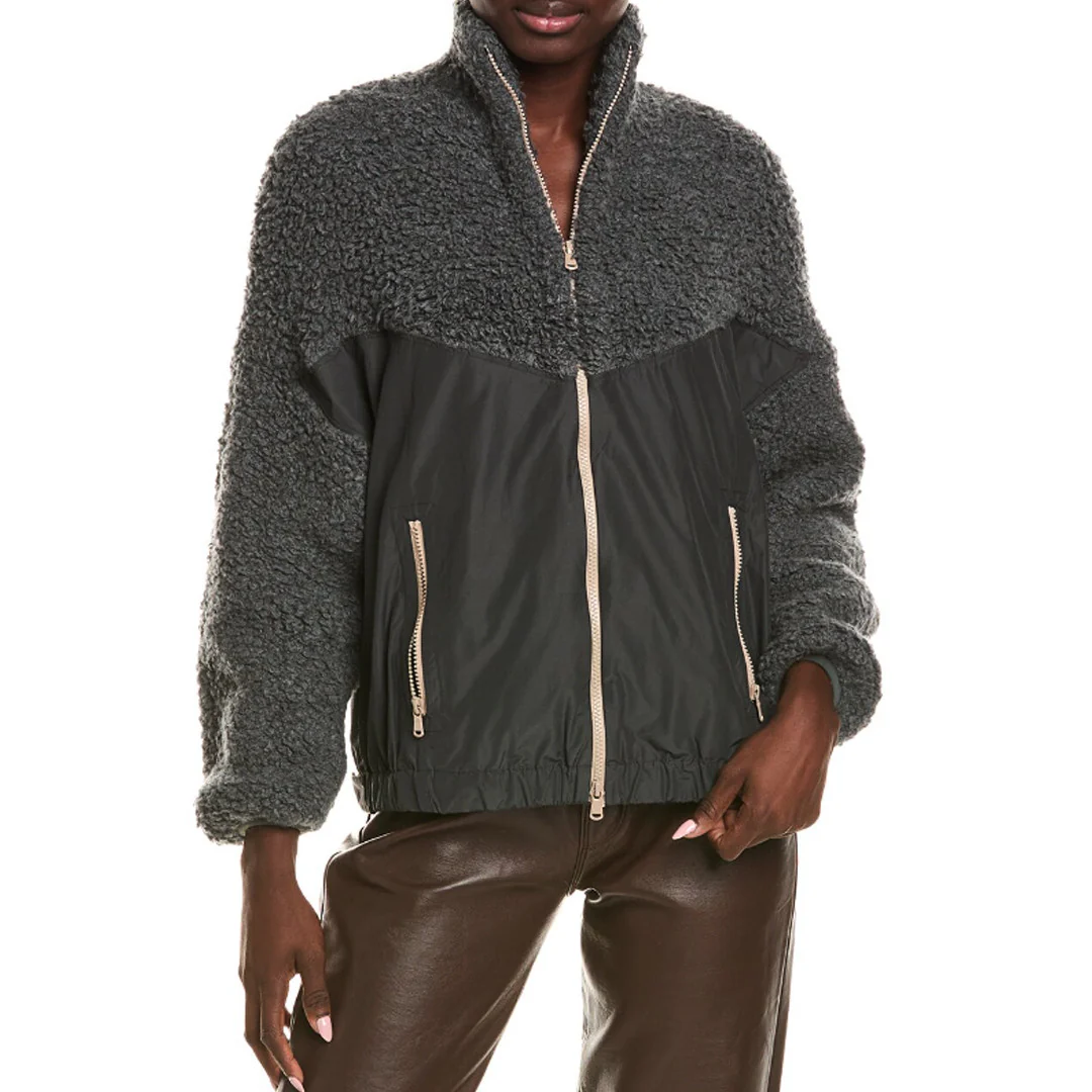 BRUNELLO CUCINELLI WOMEN'S CASHMERE BLEND ZIP UP TWO TONE SWEATER