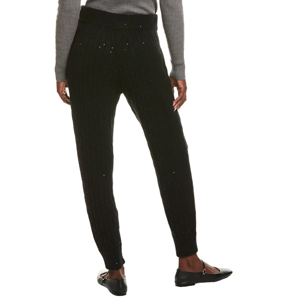 BRUNELLO CUCINELLI WOMEN'S CASHMERE KNIT SEQUIN BLEND JOGGER STYLE CASUAL PANTS - Image 2