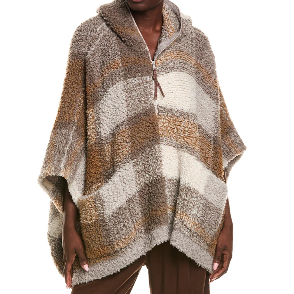 BRUNELLO CUCINELLI WOMEN'S TAUPE CASHMERE HOODED PONCHO JACKET