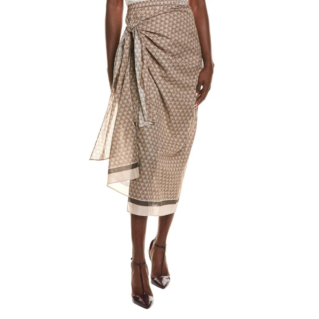 BRUNELLO CUCINELLI WOMEN'S ANTRACITE BEIGE WRAP SKIRT