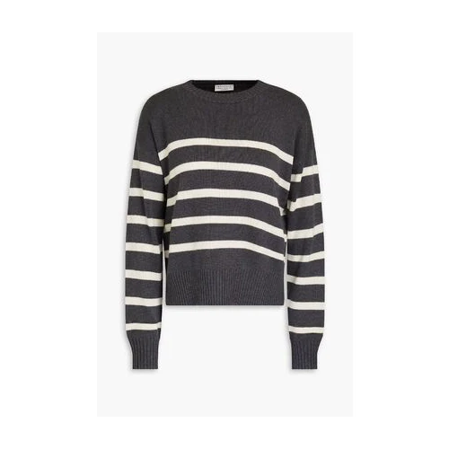 BRUNELLO CUCINELLI WOMEN'S CHARCOAL STRIPED KNIT SWEATER