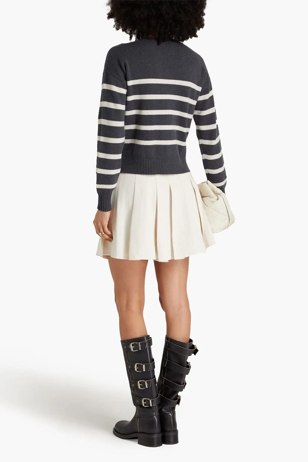 BRUNELLO CUCINELLI WOMEN'S CHARCOAL STRIPED KNIT SWEATER - Image 3