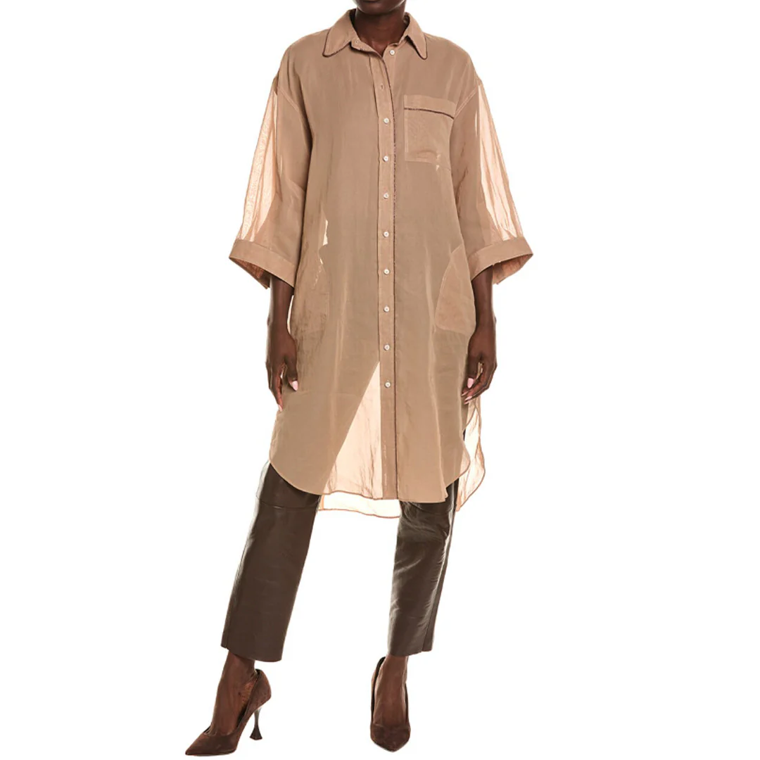 BRUNELLO CUCINELLI WOMEN'S HONEY GOLD LONG SHIRT DRESS