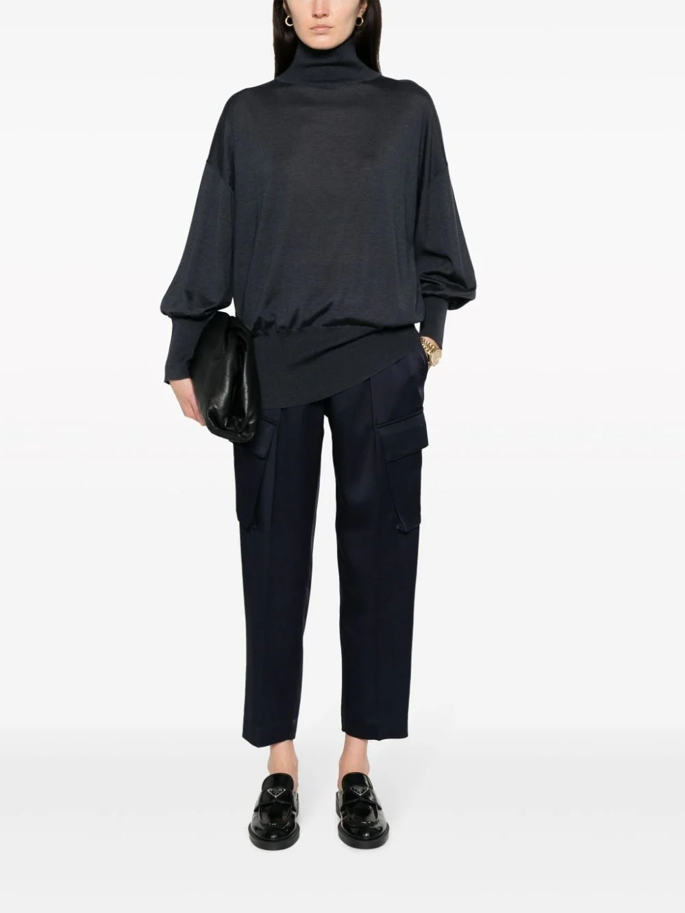 BRUNELLO CUCINELLI WOMEN'S DARK MOCK NECK KNIT SWEATER - Image 2