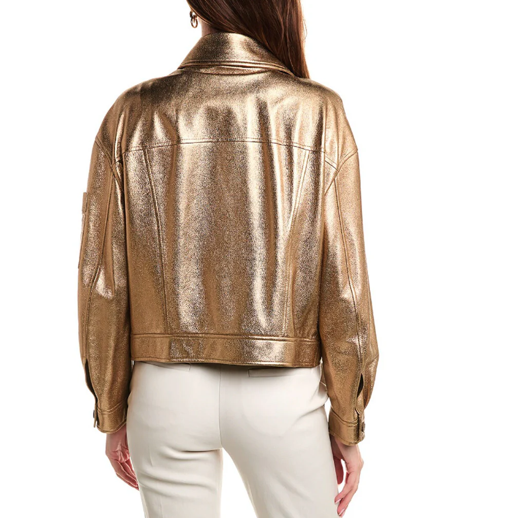 BRUNELLO CUCINELLI WOMEN'S GOLD TONE 100% LEATHER CASUAL JACKET - Image 2