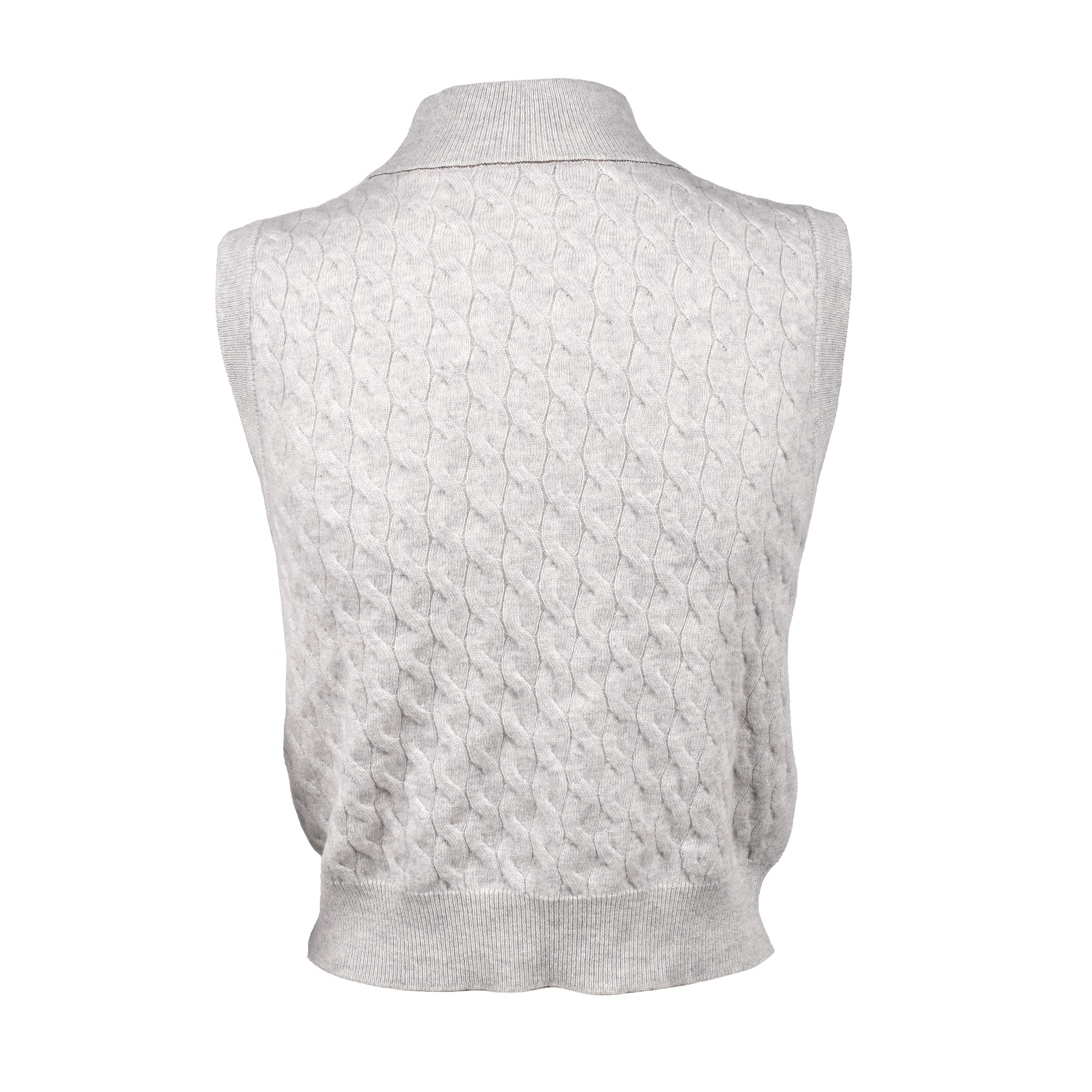 BRUNELLO CUCINELLI WOMEN'S GRAY CASHMERE CABLE KNIT SWEATER - Image 2