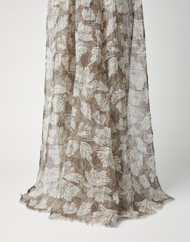 BRUNELLO CUCINELLI WOMEN'S GREEN AND WHITE LINEN FLORAL SCARF
