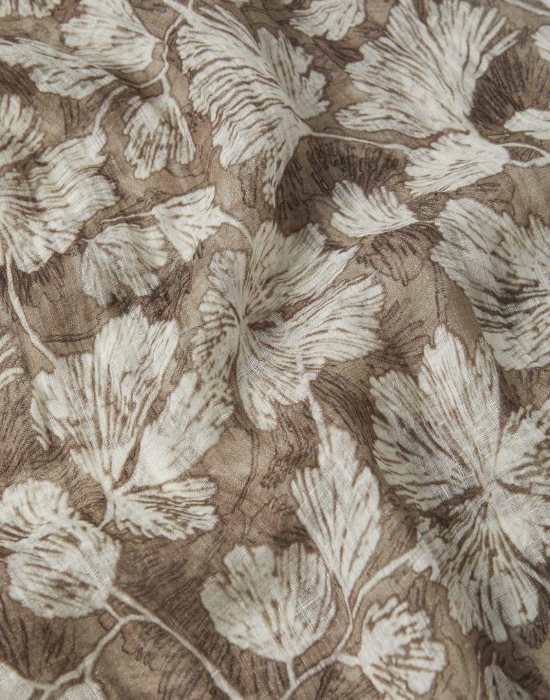 BRUNELLO CUCINELLI WOMEN'S GREEN AND WHITE LINEN FLORAL SCARF - Image 2