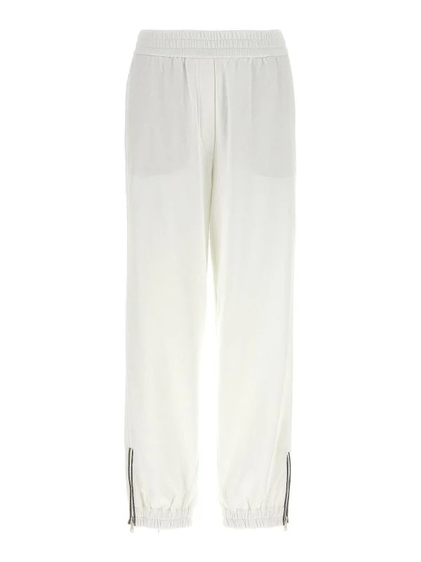 BRUNELLO CUCINELLI WOMEN'S OFF WHITE ATHLETIC TROUSERS WITH ZIPPERS