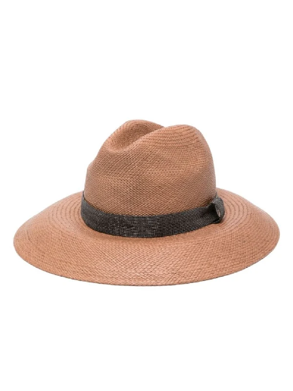 BRUNELLO CUCINELLI WOMEN'S BROWN WIDE-BRIMMED HAT WITH BAND
