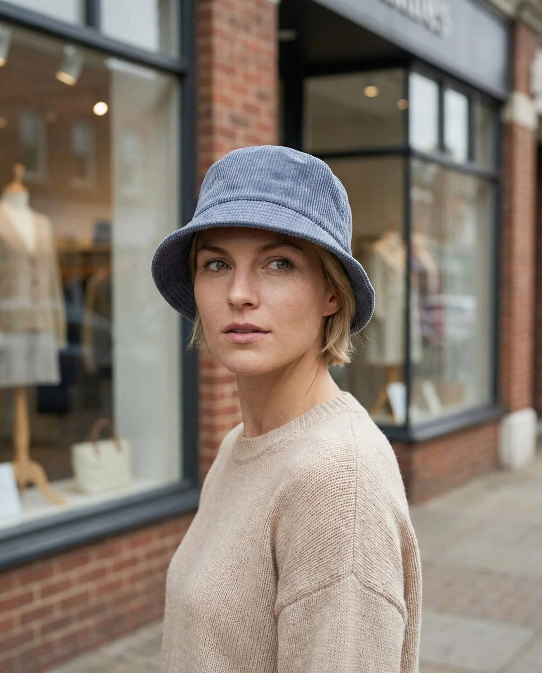 BRUNELLO CUCINELLI WOMEN'S BLUE CORDUROY BUCKET HAT - Image 3